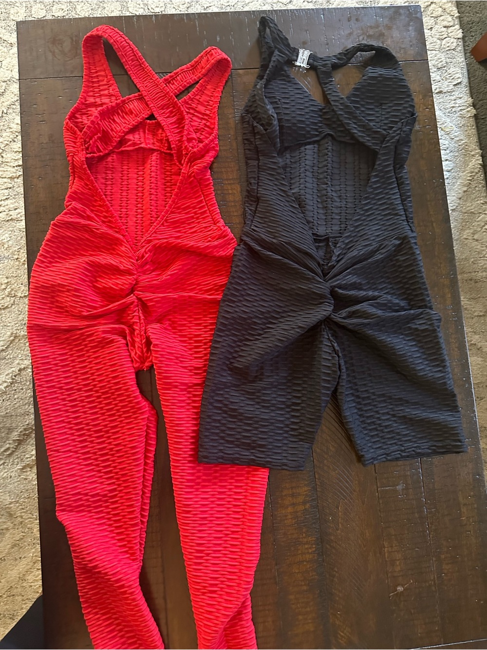 ASOS Red and Black Ribbed Racerback Jumpsuits - Picture 2 of 6